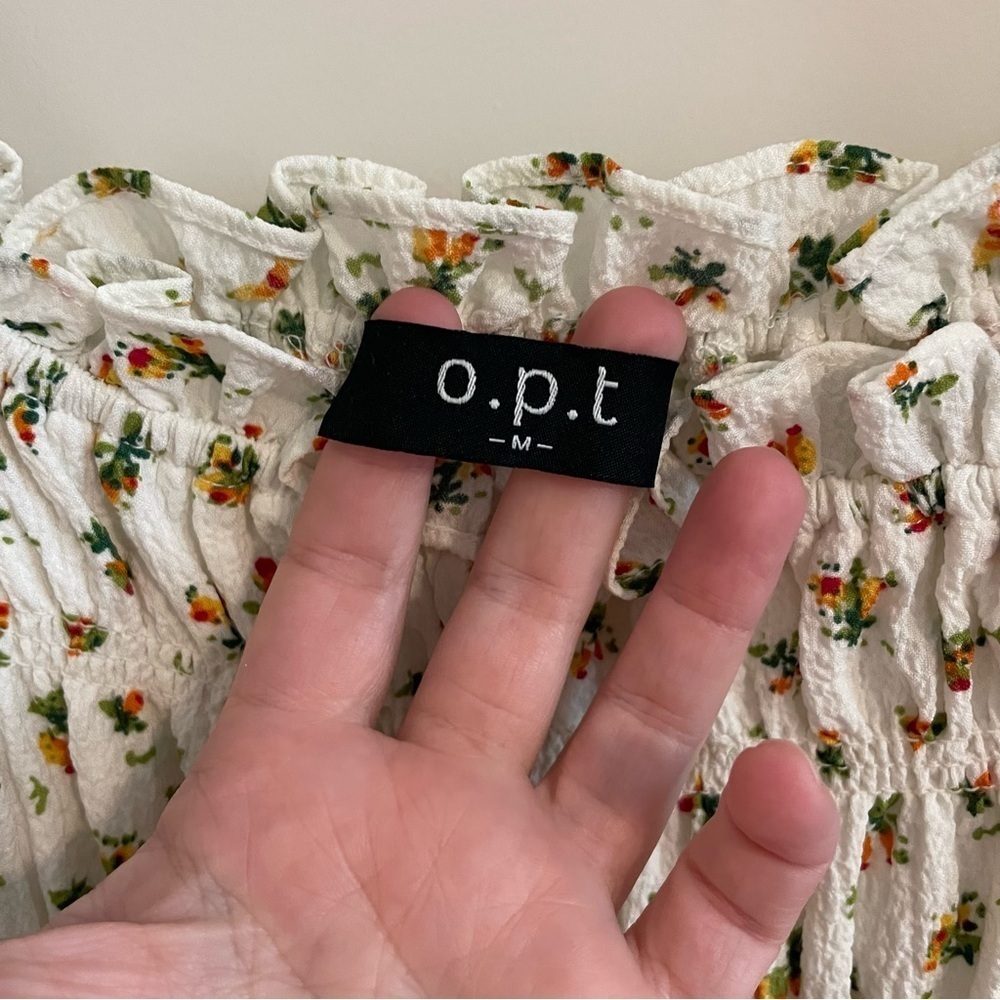 O.P.T. Ditsy Floral Print Smocked Maxi Dress White  Size Medium - Picture 4 of 10